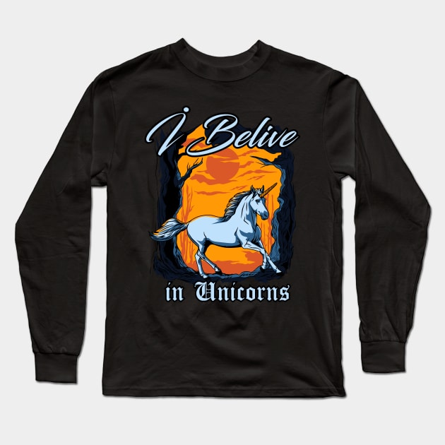 I belive in Unicorns Long Sleeve T-Shirt by beanbeardy